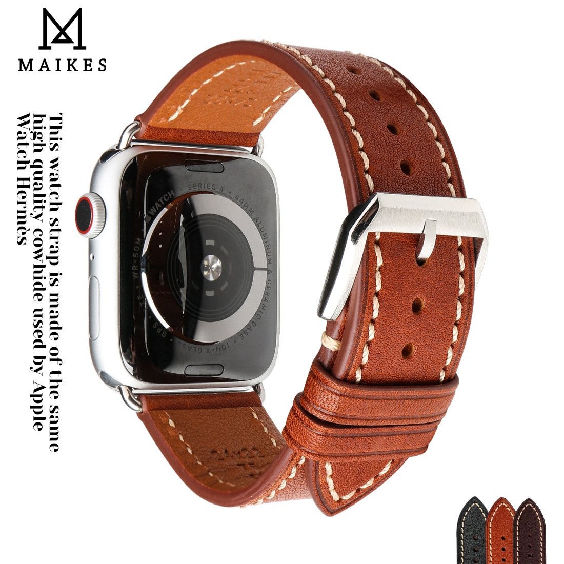 Luxury Watch Hermes - Retro Genuine Leather Watchband For Apple